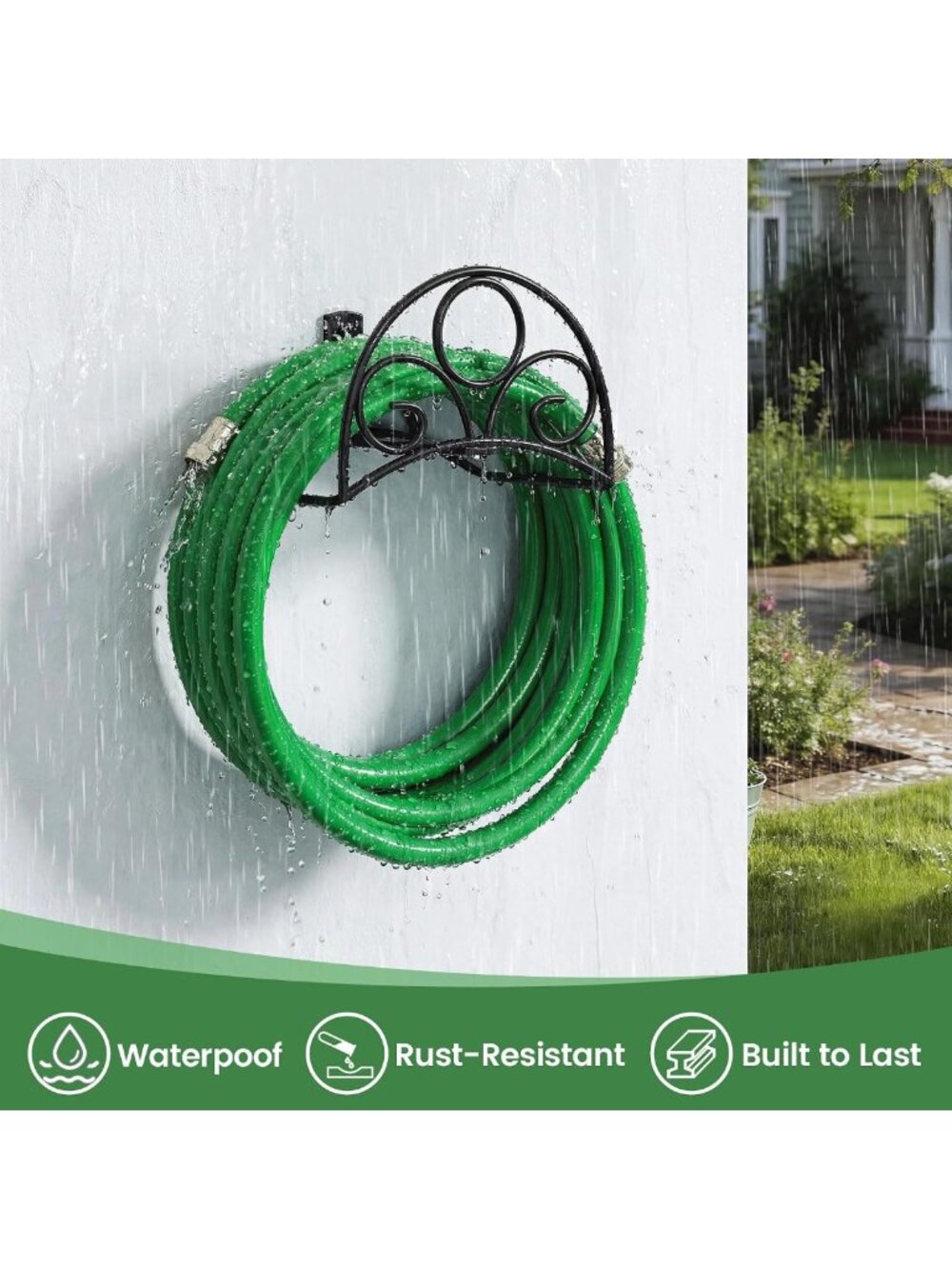 Heavy Duty Wall Mounted Metal Hose Holder - Garden Hose Hanger for Cords - Picture 6 of 7
